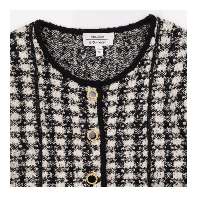 Black & White Wool Blend Houndstooth Jacket