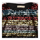 Sequin Top Rainbow Stripe Long Sleeve Black
