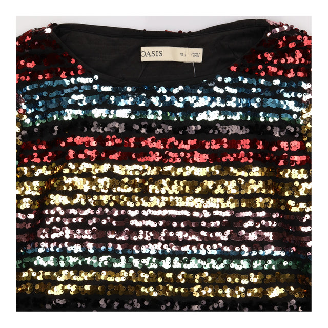 Sequin Top Rainbow Stripe Long Sleeve Black