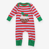 Sleepsuit blue red stripe christmas pudding