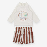 Swimset 2 pc stripe shorts LS rash vest