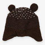 Hat brown bear knit padded
