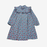 Blue floral high neck frill long sleeve dress
