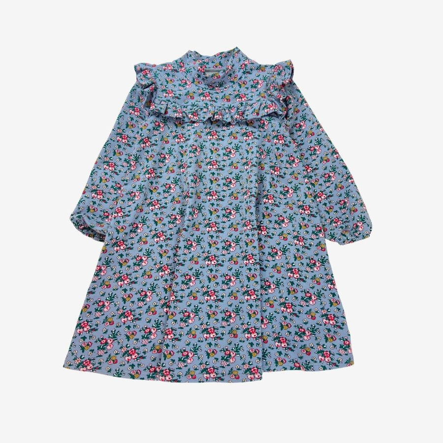 Blue floral high neck frill long sleeve dress