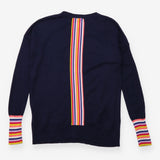 Knit Jumper Crew Neck Navy Blue Rainbow Stripe