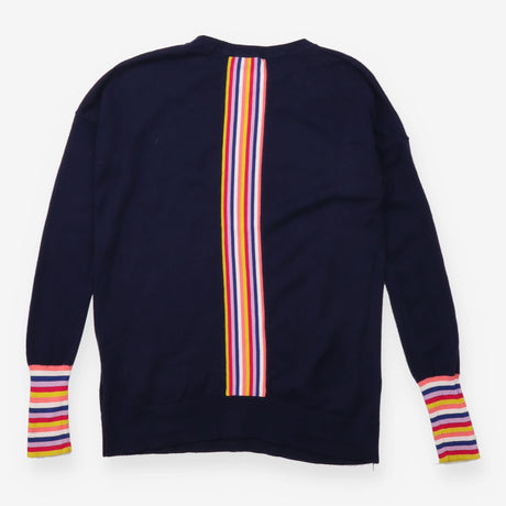 Knit Jumper Crew Neck Navy Blue Rainbow Stripe