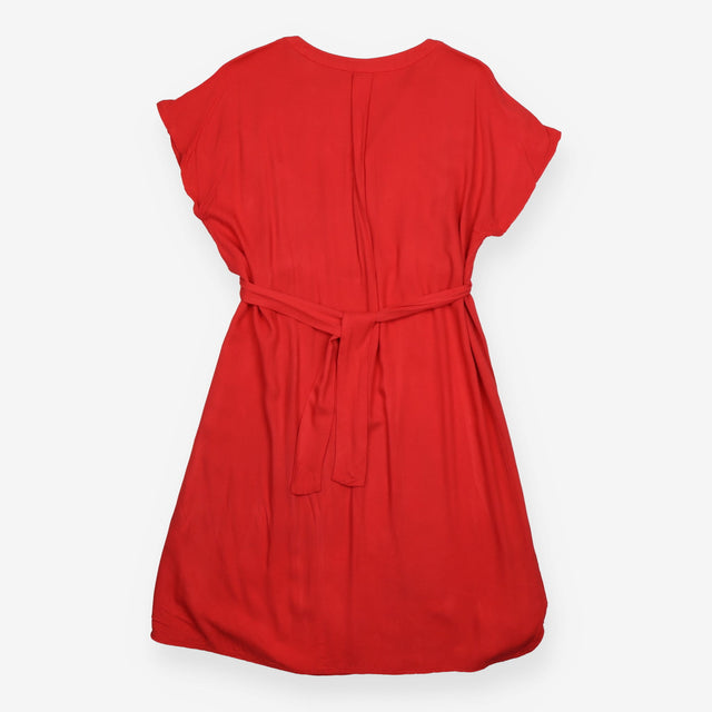Maternity Dress Red Tie Waist Short Sleeve