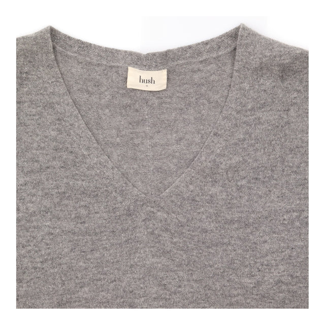 Jumper Dress Grey Pure Wool V-Neck Maxi