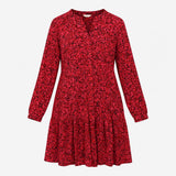 Dress Pink Black Animal Print Long Sleeve Midi V-N