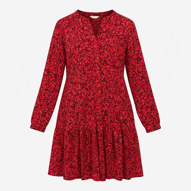 Dress Pink Black Animal Print Long Sleeve Midi V-N