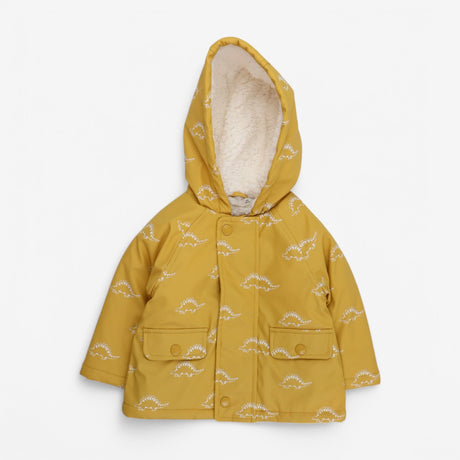 Coat yellow with Stegosaurus print and fleece lini