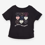 T-shirt charcoal positive thoughts heart applique