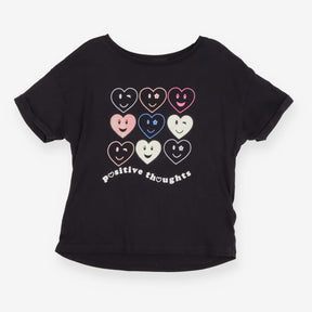 T-shirt charcoal positive thoughts heart applique