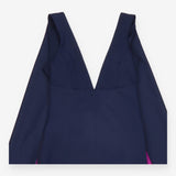 Navy V Neck Cape Overlay Occasion Dress