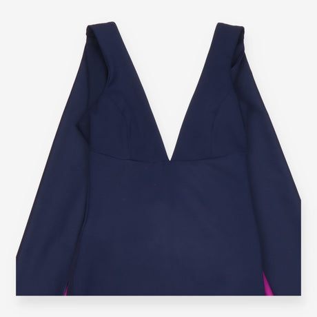 Navy V Neck Cape Overlay Occasion Dress
