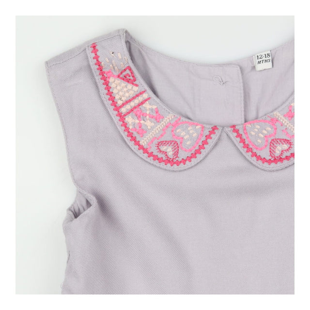 Dress grey pink embroidered collar