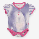 White and Blue Striped Bodysuit with Flower Button