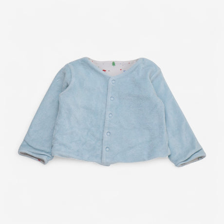 Reversible Cardigan Blue Fleece and Penguins