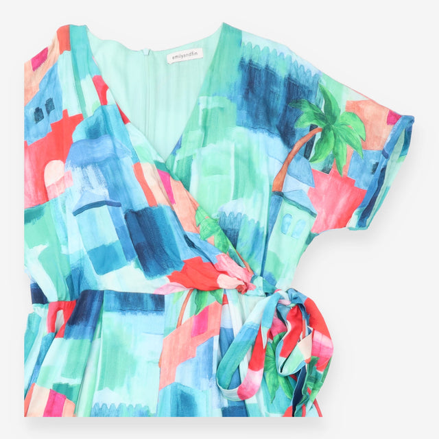 Multicolour Green Tropical Landscape Print 100% Vi