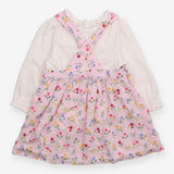 Outfit pinafore pink cord floral with white long s