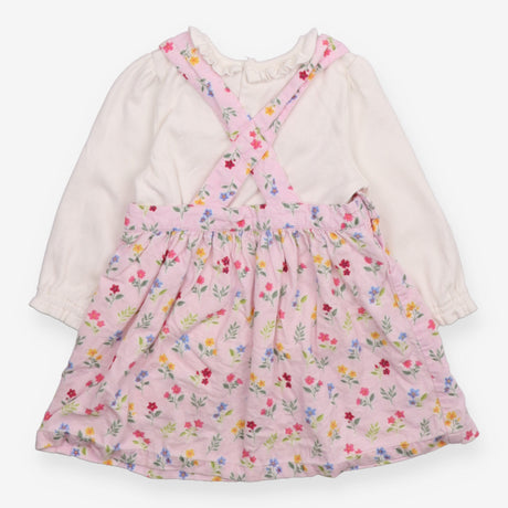 Outfit pinafore pink cord floral with white long s