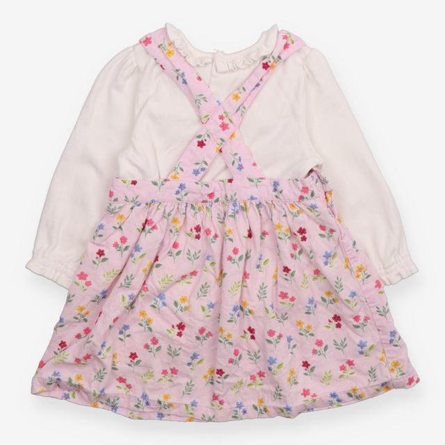 Outfit pinafore pink cord floral with white long s