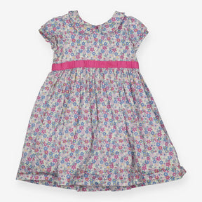 Dress Woven Floral Print with Pink Band and Collar