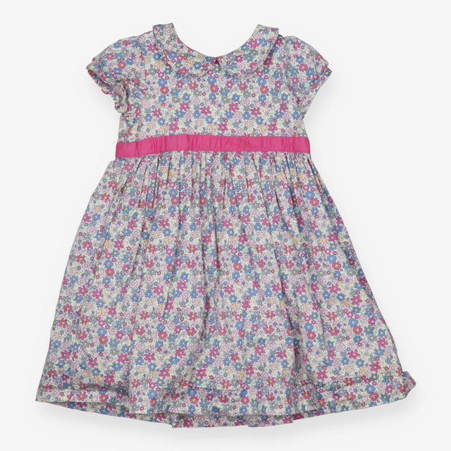 Dress Woven Floral Print with Pink Band and Collar