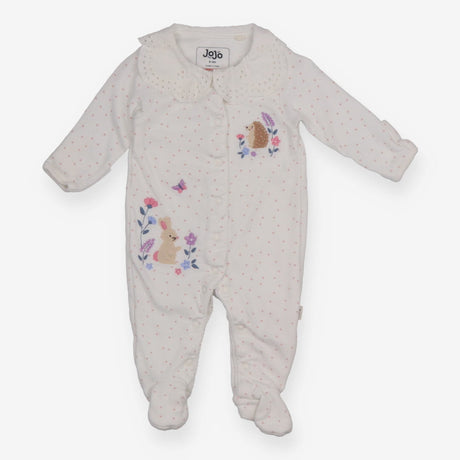 White Spotty Sleepsuit Hedgehog and Bunny