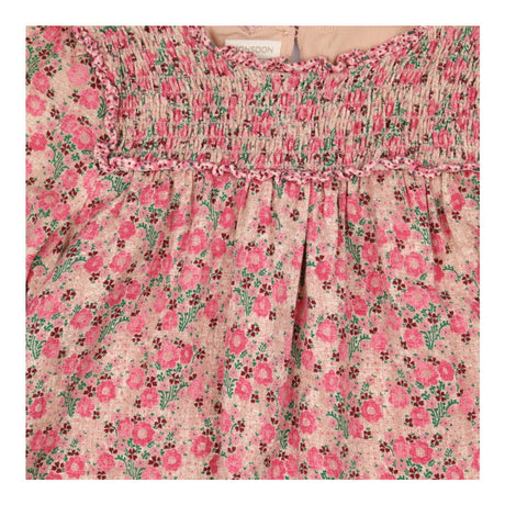 Dress LS pink smocked floral smaller flower to hem
