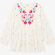 Tunic Top White Floral Embroidered Cotton Tassel T