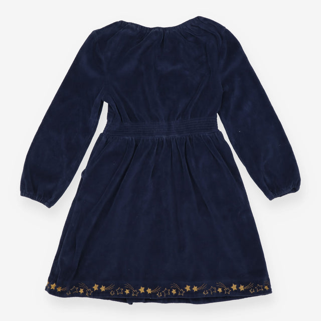 Dress navy blue velour gold stars 