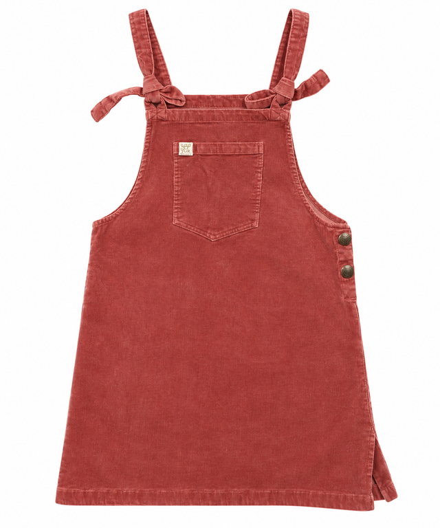 Dusty Pink Corduroy Tie Strap Pinafore Dress