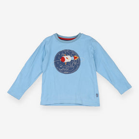 T-shirt blue rocket orbiting