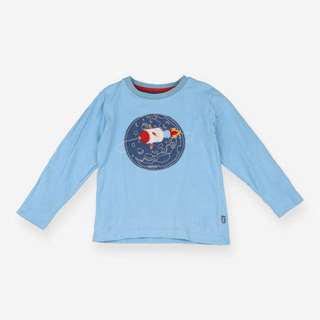 T-shirt blue rocket orbiting