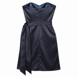 Navy Satin Draped Strappy Bridesmaid Dress