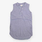 Blue Gingham Sleeveless Cotton Tunic with Pockets