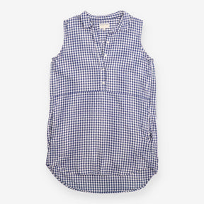 Blue Gingham Sleeveless Cotton Tunic with Pockets
