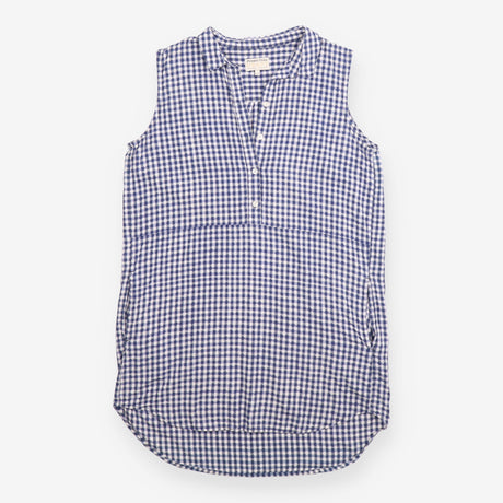Blue Gingham Sleeveless Cotton Tunic with Pockets