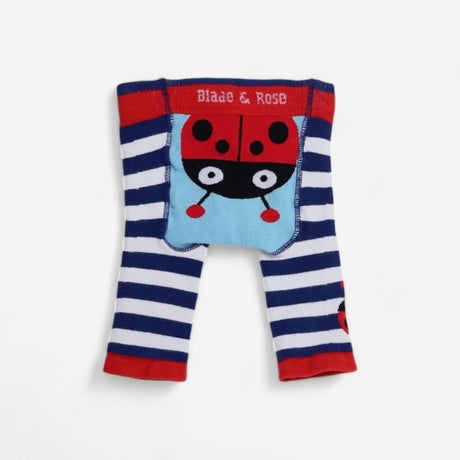 Blue and White Stripe Ladybird Knit Leggings