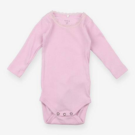 Pink Lace Neck Bodysuit