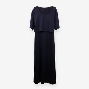 Navy Maxi Jersey Dress with asymmetric apron overl