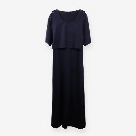 Navy Maxi Jersey Dress with asymmetric apron overl