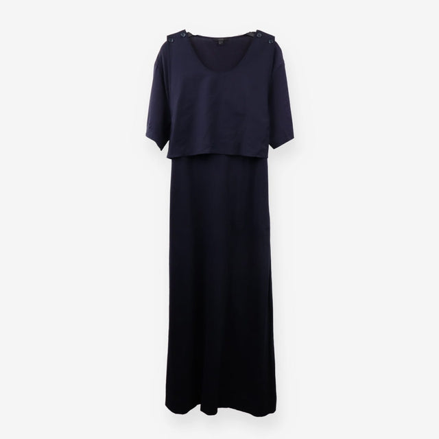 Navy Maxi Jersey Dress with asymmetric apron overl