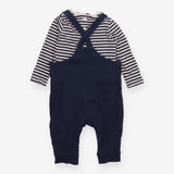 Dungarees navy blue rib festive heads LS stripe te