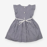 White and Blue Striped Dress with Rose Belt