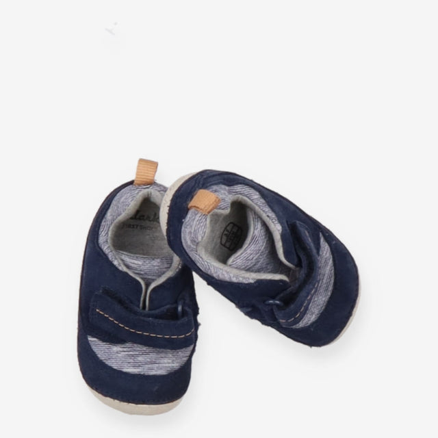 Blue & Grey Suede First Walkers with brown stitchi