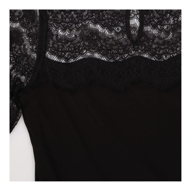 Top Black Lace Panel Short Sleeve Round Neck