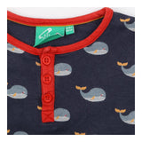 T Shirt Navy Blue, Red Collar with Buttons and Wha