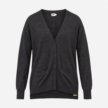 Charcoal Grey 100% Merino Wool Fine Knit Open Fron